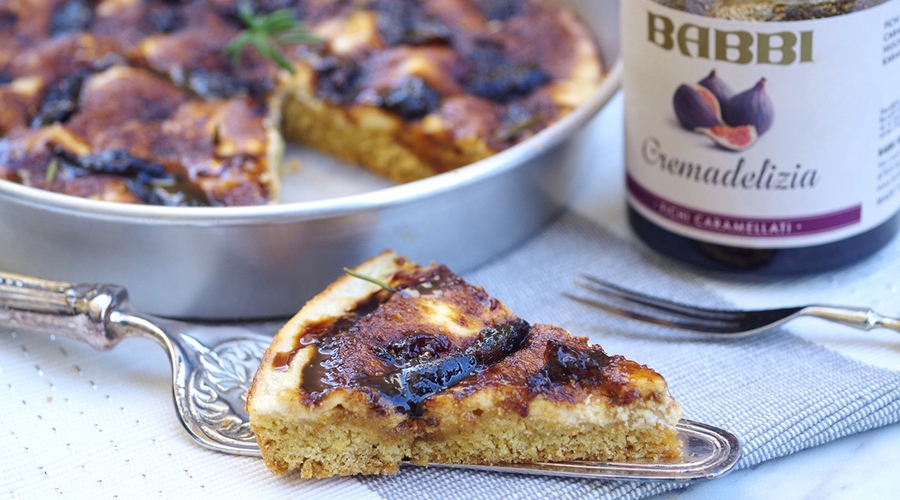 Torta di ricotta, fichi caramellati e rosmarino
